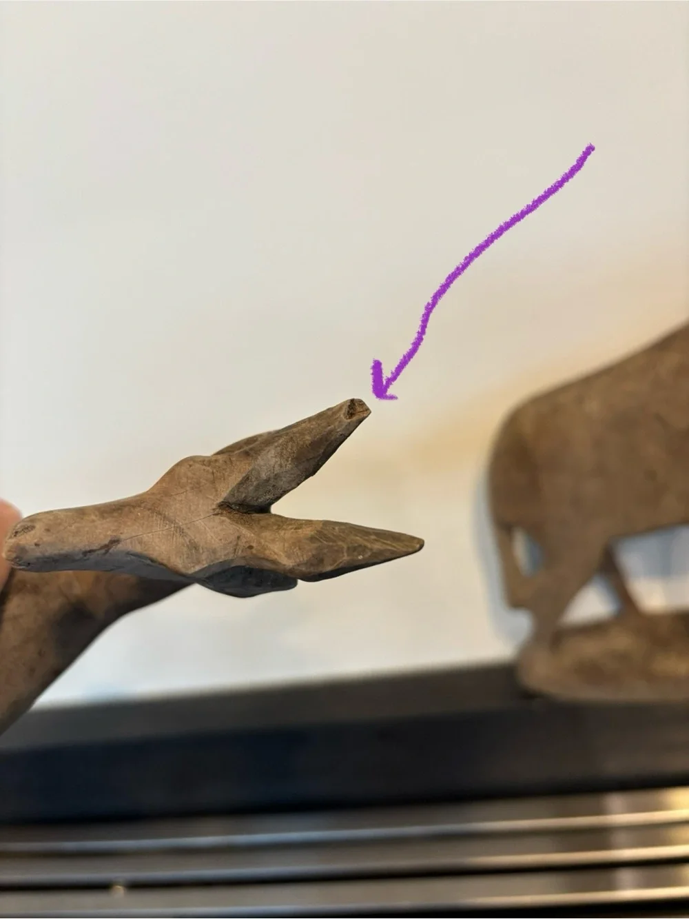 Vintage Hand Carved Rustic Natural Wood Antelope Figurines, Matte, Set Of 2
